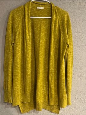 Eileen Fisher Yellow Open-Front Sweater Cardigan Sz Small Petite Linen Blend